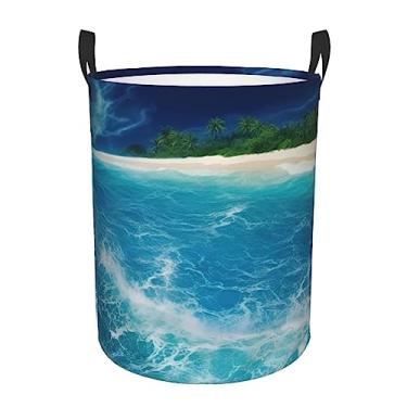 Imagem de Cesto de roupa suja com tema tropical oceano, praia, dobrável, impermeável, cesto de armazenamento de roupas com alças, pano Oxford, organizador de brinquedos, cesta para banheiro, lavanderia, quarto