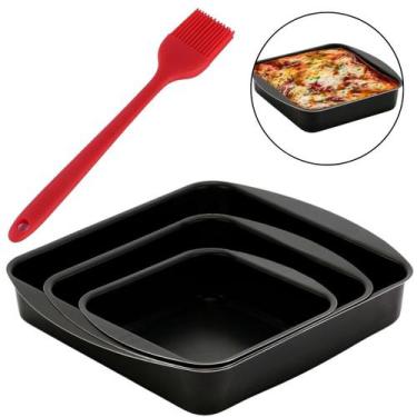 Imagem de Jogo Assadeiras Quadrada 03 Peças Antiaderentes + Pincel - Marcolar