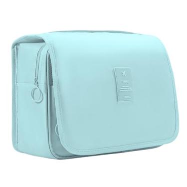 Imagem de Necéssaire Dobrável com Gancho Organizador Para Viagem Unissex Impermeável com Divisórias Ideal para Higiene Pessoal, Cosméticos, Maquiagem e Banheiro (Azul Celeste)