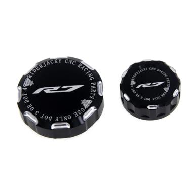 Imagem de Riderjacky Tampa do cilindro de óleo do reservatório de fluido de freio traseiro e dianteiro da motocicleta para YAMAHA YZF R7 YZF-R7 YZFR7 2021 2022 2023 2024 2025 (preto)