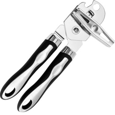 Imagem de Abridor De Latas de Aço Inoxidável, Multifuncional Abridor Manual de Latas, 21 cm(C), com Alça Giratória, Latas, Cerveja, Garrafas, Cozinha com Cabo Ergonômico Antiderrapante (Preto)