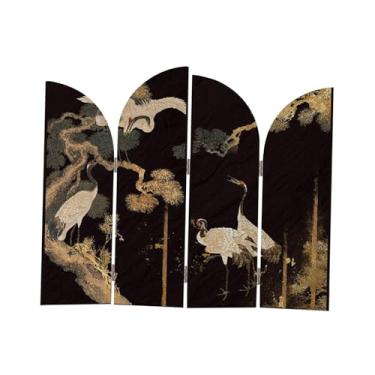 Imagem de WeiLaiKeQi Mini enfeite de tela de design chinês, divisor de mesa pequeno com pintura de pássaros e flores, 4 painéis divisores para escritório e sala de estar, Style B