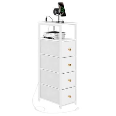 Imagem de lurcns Armário de armazenamento estreito para pequenos espaços, cômoda de banheiro fina com gavetas, organizador de armazenamento alto e fino para banheiro, quarto, armário fino (branco, 4 gavetas com