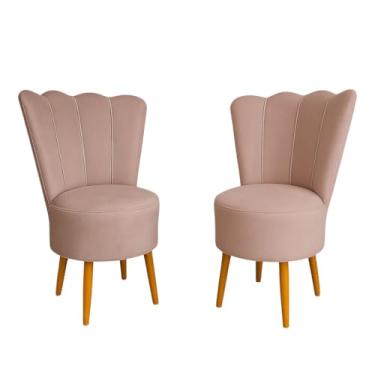 Imagem de Kit 2 Cadeiras Decorativa Pétala Veludo Luxo Premium Pés Retrô Palito Sala Quarto e Penteadeira (ROSÊ)