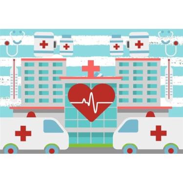 Imagem de Yeele 2,1 x 1,5 m desenho animado hospital pano de fundo ambulância cuidados médicos escola de enfermagem fotografia para enfermeira médica suprimentos para festa de formatura médico decoração de