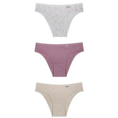 Imagem de Kit/3 Calcinha DelRio 51364 Biquíni Cotton T. P/GG, M, K17, Branco, Fl