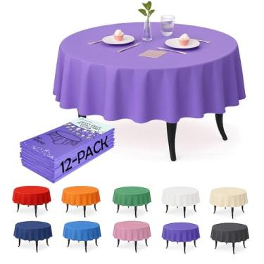 Imagem de Craft And Party Pacote com 12 toalhas de mesa de plástico roxo – Capas de mesa redondas descartáveis de 213 cm, resistentes e à prova d'água para festas, eventos, banquetes, roxas
