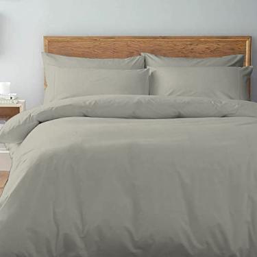 Imagem de Pizuna Capa de edredom queen 3 pecas algodao Prata, 400 fios de algodão 100% sateen de fibra longa capa de edredão com fecho de botão oculto