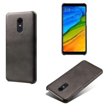 Imagem de Capa para Xiaomi Redmi 5 Plus,Proteção contra quedas,Casca de volta de cor sólida simples,Design de couro de imitação de plástico-Black