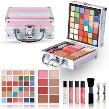 Imagem de Hot Sugar Kit de maquiagem para meninas de 4 a 6 anos, 7 a 8 anos, 10 a 12 anos, kit de maquiagem para meninas de 13 a 15 anos, inclui pincel bronzeador para sombra, brilho labial, blush (arco-íris)