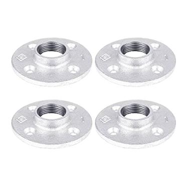 Imagem de PIPE DÉCOR Flange de piso de ferro maleável galvanizado autêntico de 2,5 cm, pacote com 4, para construção de móveis de tubos DIY e aplicações regulares de encanamento