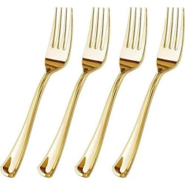 Imagem de Kit 40 Garfos 18,5Cm Descartáveis De Luxo Em Plástico Gold - Udlandia