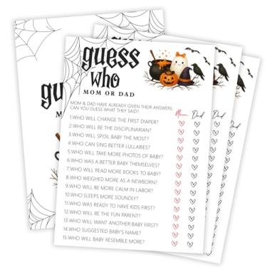 Imagem de OXRUN Hilarious Baby Shower Games, Halloween Guess Who Mom or Dad, 30 Double-Sided Fill in Game Cards for Little Ghost Gender Reveal Spooky Party Favor Supplies - D01