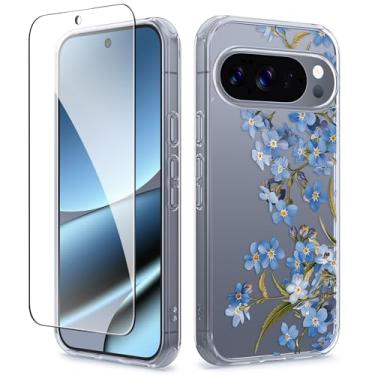 Imagem de GVIEWIN Capa para Google Pixel 10 Pro XL com protetor de tela, [proteção contra quedas de grau militar] Capa de telefone fina floral transparente não amarelada para mulheres 2025 6,8 polegadas