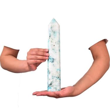 Imagem de JIC Gem Obelisco natural de pinheiro fênix grande quartzo varinha de cristal torre ponto 6 coluna facetada crisocola cristal cura varinha Reiki decoração 1-1,2 kg