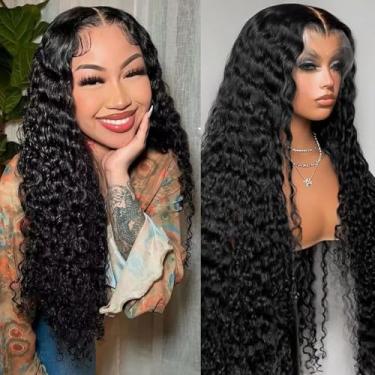 Imagem de Perucas de cabelo humano com tela de onda profunda de 50,8 cm de grau 10A brasileiro 13 x 6 HD perucas de cabelo humano transparente lace frontal para mulheres negras, pré-arrancadas com cabelo de bebê, preto natural densidade 150%
