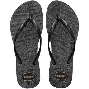 Imagem de Chinelo Havaianas Slim Gloss Feminino - Cor Preto Prata (BR, Adulto, Faixa Numérico, 33, 34)