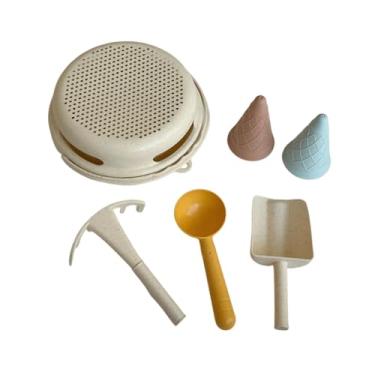 Imagem de oshhni Conjunto de brinquedos de praia para crianças, caixa de areia, lembrancinhas de festa, presente de aniversário, balde dobrável portátil, ferramentas, Bege