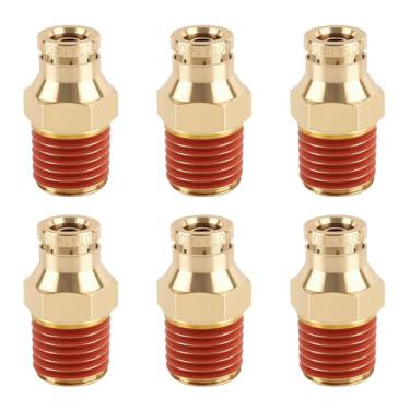Imagem de Encaixe de freio a ar de latão de pressão rápida DOT de 6 peças, acessórios de linha DOT reta de latão Kalolary 1/10.2 cm OD × 1/10.2 cm NPT Rosca Conexões de linha de freio a ar, kit de suspensão de