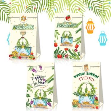 Imagem de 12 peças de sacos de presente de sucot com adesivos, saco de doces de festival judaico, uvas, figos, papel de trigo, sacos de brindes de festa de carnaval judaico, caixa de guloseimas de colheita de