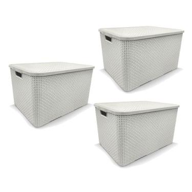 Imagem de Kit 3 Caixas Organizadoras Rattan BRANCA 15 Litros Arqplast