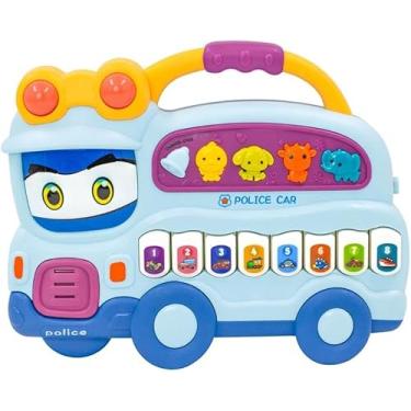 Imagem de Teclado Piano Musical Bebe Brinquedo Infantil Divertido Som Carros Polícia - Cor Azul