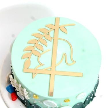 Imagem de C418 Gold Cross Dove Cake Side Decoration, Acrylic Holy Communion Christening Cake Decoration Baby Shower Cake Topper, Baptist Theme Party Cake Decoraion, Religious Celebrations Quality Décor