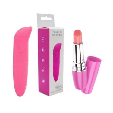 Imagem de Kit Vibrador Feminino Golfinho Ponto G + Vibrador Batom Masturbador Ma