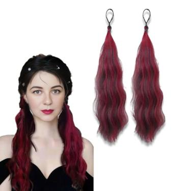 Imagem de Pacote com 2 extensões de rabo de cavalo com laço de cabelo para mulheres, peruca natural vermelha preta de 43 cm, rabo de cavalo encaracolado, acessórios diários femininos