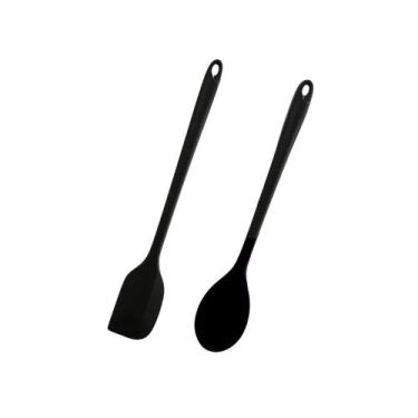 Imagem de Kit Espátula + Colher de Silicone Extra Grande 45cm Cor Preto - GP INO