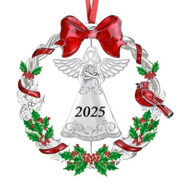 Imagem de Enfeite de Natal 2025 para decorações de árvore de Natal, enfeite de guirlanda de Natal datado de 2025 com anjo rotativo para presente de lembrança decorativa de feriado (metal, 1 pacote)