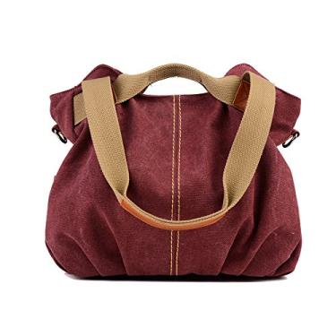 Imagem de Bolsa feminina vintage Hobo Canvas Daily Tote Shoulder Tote Shopper, Borgonha, free size