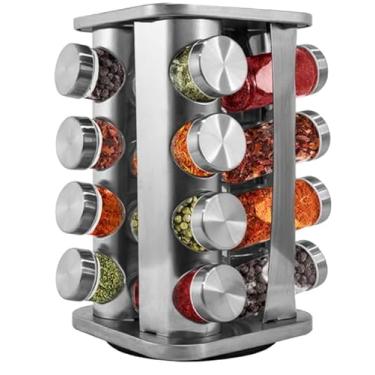 Imagem de Porta Temperos Condimentos 16 Potes Giratorio Quadrado Inox MM House