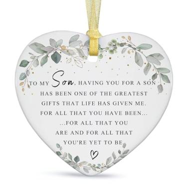 Imagem de SIABERTERL Enfeites para o meu filho presente dos pais 2025, enfeite de Natal para sempre, pingente de mamãe pai, melhores decorações de árvore de Natal de cerâmica com caixa