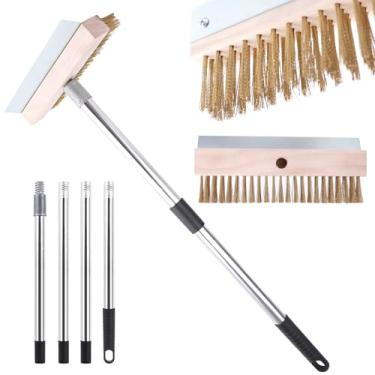 Imagem de BestYiJo Escova de forno de pizza com raspador, haste longa removível para comprimento ajustável, multiuso para fornos de pizza, churrasqueiras, lareiras - ideal para cozinheiros domésticos