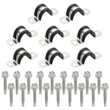 Imagem de PATIKIL 8 braçadeiras de tubo, 3/10.2 cm de aço inoxidável 304 de borracha acolchoada U braçadeiras de conduíte clipes de fio de correia de tubo com parafuso hexagonal para instalação de cabo de