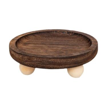 Imagem de predolo Suporte de pedestal de bandeja de madeira para enfeites, suporte para velas, plantas, pia, banheiro, 13cmx13cmx4.5cm