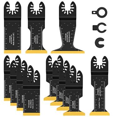 Imagem de 12 peças de lâminas oscilantes profissionais de madeira universal de liberação rápida revestidas de titânio afiadas resistentes ao desgaste lâminas oscilantes com adaptadores de junta para corte de