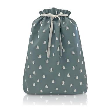 Imagem de Sacos de presente de Natal com cordão e nó | Extragrande de 56 cm | Lona premium | Tecido reutilizável para feriados | Misture e combine | Árvores verdes