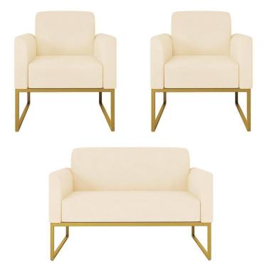 Imagem de Kit Namoradeira E 2 Poltronas Industrial Dourada S03 Bege