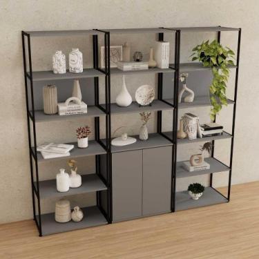 Imagem de Estante Industrial 3 Torres Portas Prateleiras Metal Madeira - F5 Offi