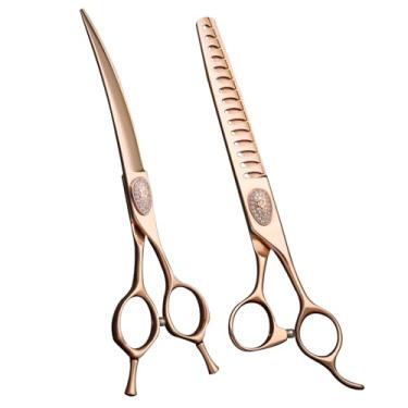 Imagem de SnipStar Professional Pet Grooming Tesouras Conjunto VG10 7,25 polegadas Curvas de corte e 7 polegadas Cão Chunker tesouras 15 dentes, taxa de diluição 65%