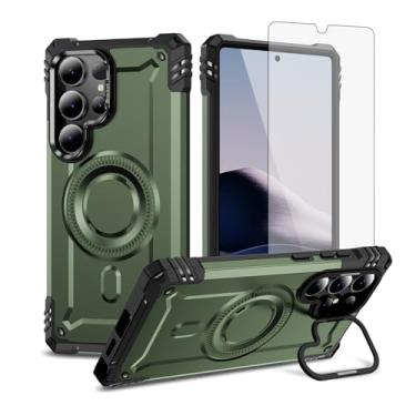 Imagem de Furiet Capa de celular para Samsung Galaxy S25 Ultra 5G e protetor de tela de vidro temperado 2 camadas, amortecedor rígido, carregamento sem fio, suporte Magsafe, silicone macio para S25Ultra 25S S