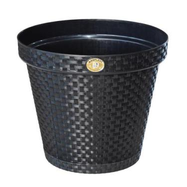 Imagem de Vaso de Plantas Redondo com Prato Rattan 36 Litros Preto Arqplast