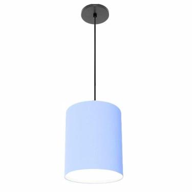 Imagem de Lustre Luminária Pendente Vivare Free Lux Pe-4102pr Cúpula Em Tecido 13x30cm Azul-bebê Canopla Preta E Fio Preto