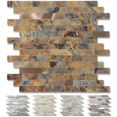 Imagem de 10 – Azulejo de parede de parede para descascar e colar, revestimento traseiro de cozinha de PVC, azulejos para cozinha Backsplash (30,5 x 30,5 cm, pedra marrom)