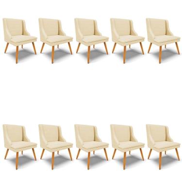 Imagem de Kit 10 Cadeiras Estofadas para Sala de Jantar Pés Palito Lia Veludo Off White Luxo - Ibiza