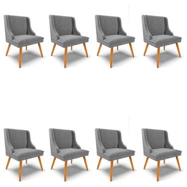 Imagem de Kit 8 Cadeiras Estofadas para Sala de Jantar Pés Palito Lia Linho Grafite - Ibiza