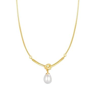 Imagem de Colar com pingente de pérola para mulheres, nó delicado, gargantilha com pingente de nó infinito, colares de declaração de lariat na moda, corrente de nós torcidos, joias presentes, Long, Metal, Sem