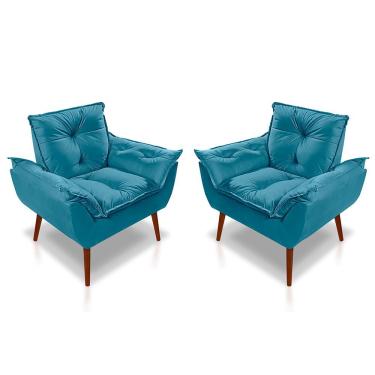Imagem de Kit 02 Poltrona Opala Decorativa Suede Azul Claro